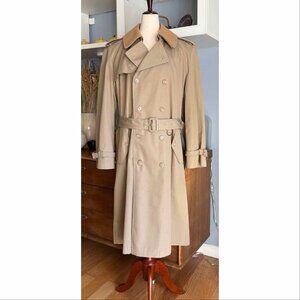 VTG J.H. HOOK Trench Coat 40R Khaki Nova Check & Wool Liner Collar Throat Latch